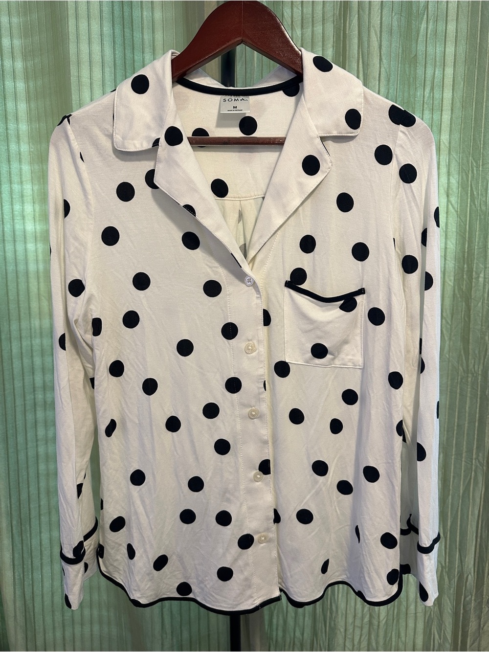 Soma White Button-Up Pajama Top with Black Polka Dots